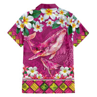 Hawaiian Plumeria and Humpback Whales Family Matching Puletasi and Hawaiian Shirt Polynerian Art Tattoo-Plum Pink Color