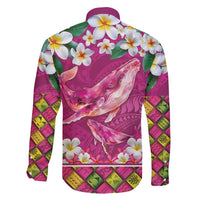Hawaiian Plumeria and Humpback Whales Family Matching Puletasi and Hawaiian Shirt Polynerian Art Tattoo-Plum Pink Color
