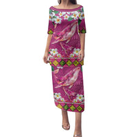 Hawaiian Plumeria and Humpback Whales Family Matching Puletasi and Hawaiian Shirt Polynerian Art Tattoo-Plum Pink Color