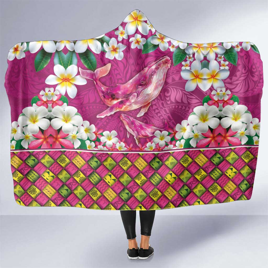 Hawaiian Plumeria and Humpback Whales Hooded Blanket Polynerian Art Tattoo-Plum Pink Color LT03 One Size Pink - Polynesian Pride