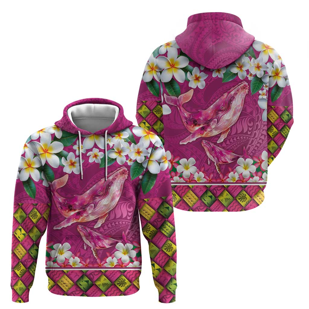 Hawaiian Plumeria and Humpback Whales Hoodie Polynerian Art Tattoo-Plum Pink Color