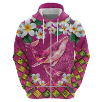 Hawaiian Plumeria and Humpback Whales Hoodie Polynerian Art Tattoo-Plum Pink Color