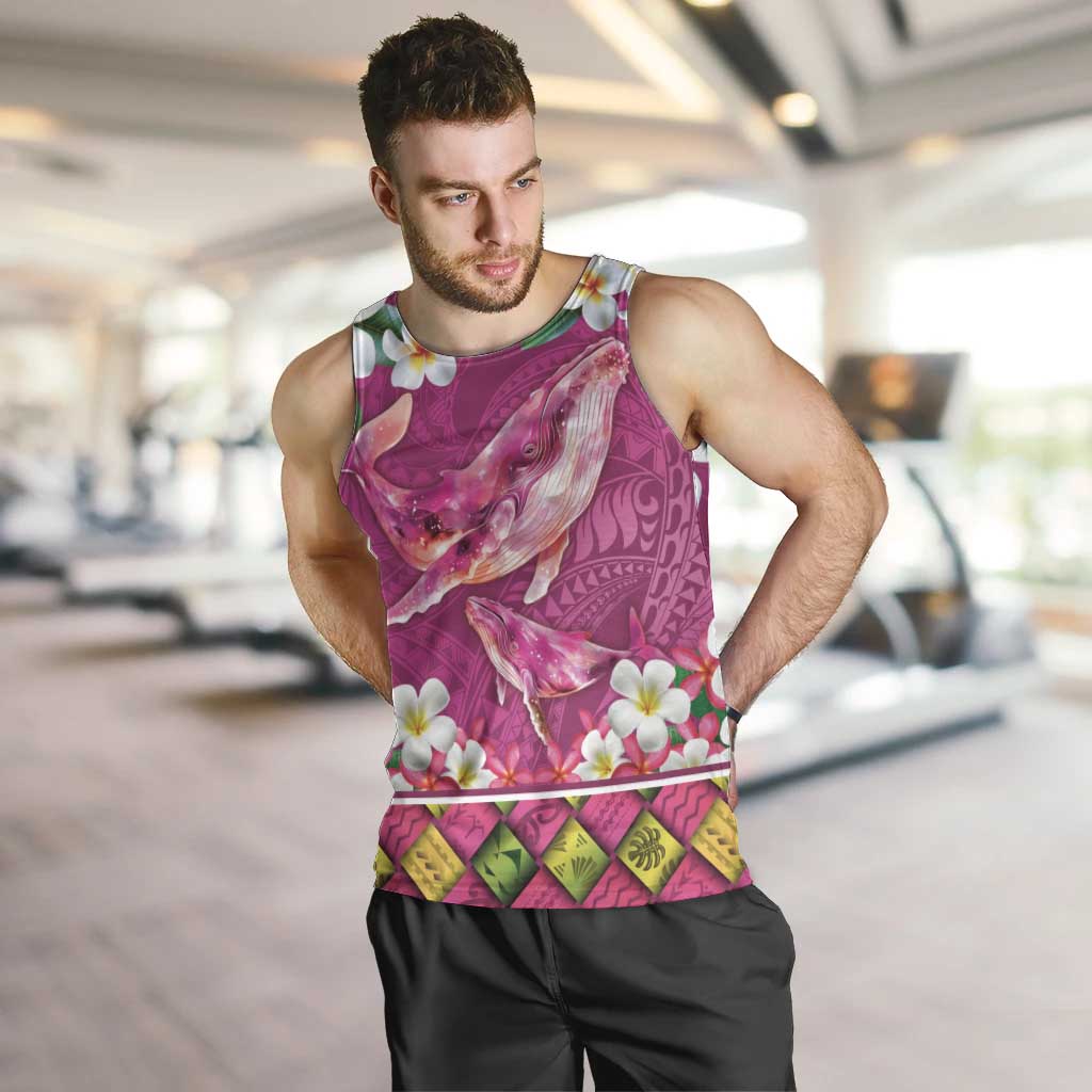 Hawaiian Plumeria and Humpback Whales Men Tank Top Polynerian Art Tattoo-Plum Pink Color LT03 Pink - Polynesian Pride