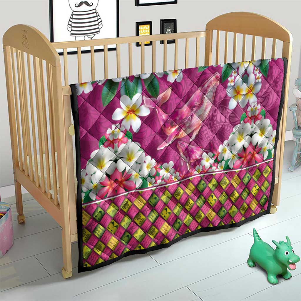 Hawaiian Plumeria and Humpback Whales Quilt Polynerian Art Tattoo-Plum Pink Color