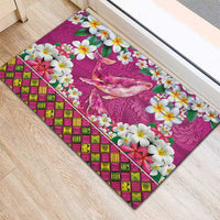 Hawaiian Plumeria and Humpback Whales Rubber Doormat Polynerian Art Tattoo-Plum Pink Color LT03 - Polynesian Pride