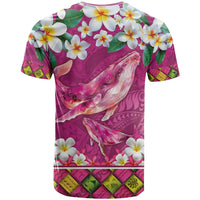 Hawaiian Plumeria and Humpback Whales T Shirt Polynerian Art Tattoo-Plum Pink Color