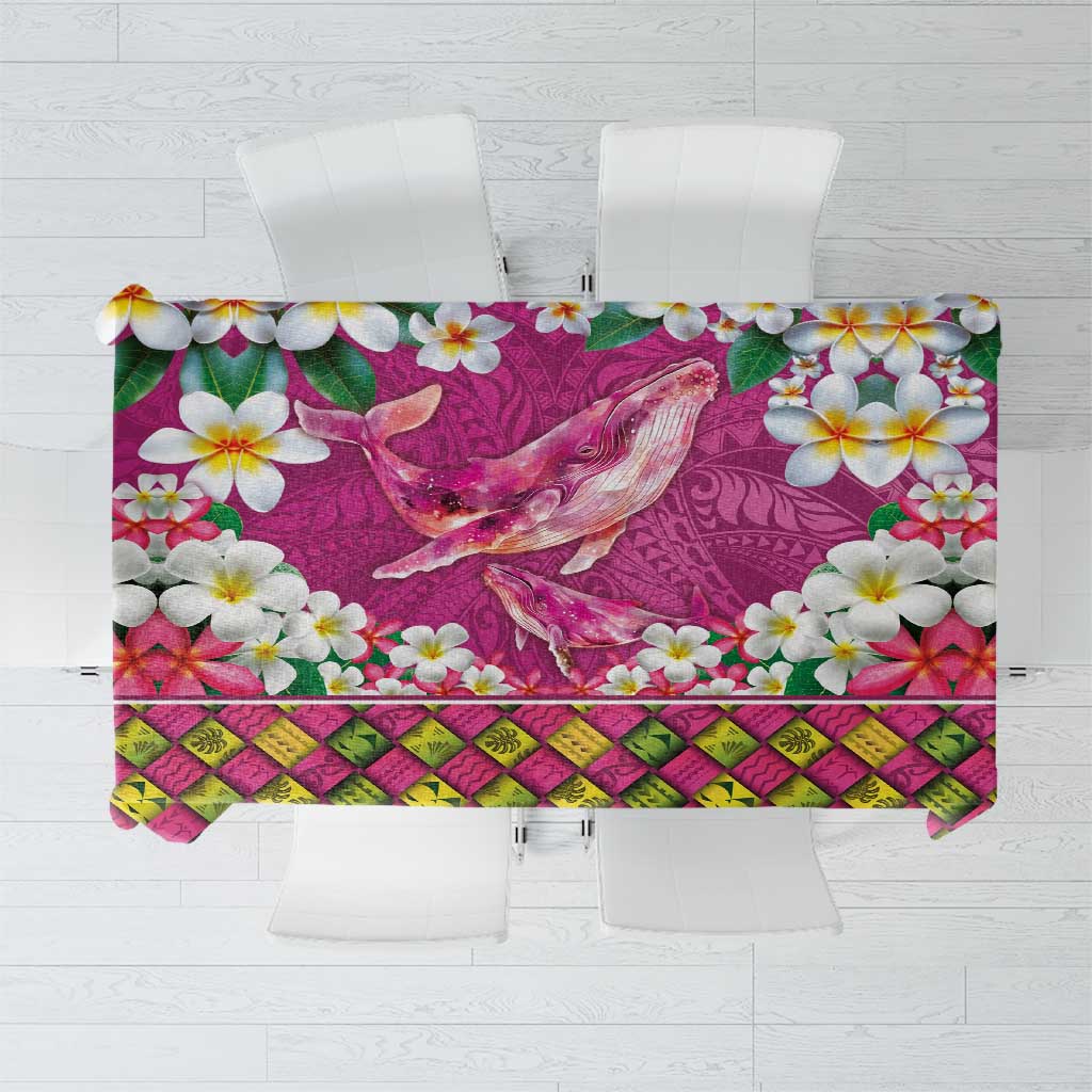 Hawaiian Plumeria and Humpback Whales Tablecloth Polynerian Art Tattoo-Plum Pink Color LT03 Pink - Polynesian Pride