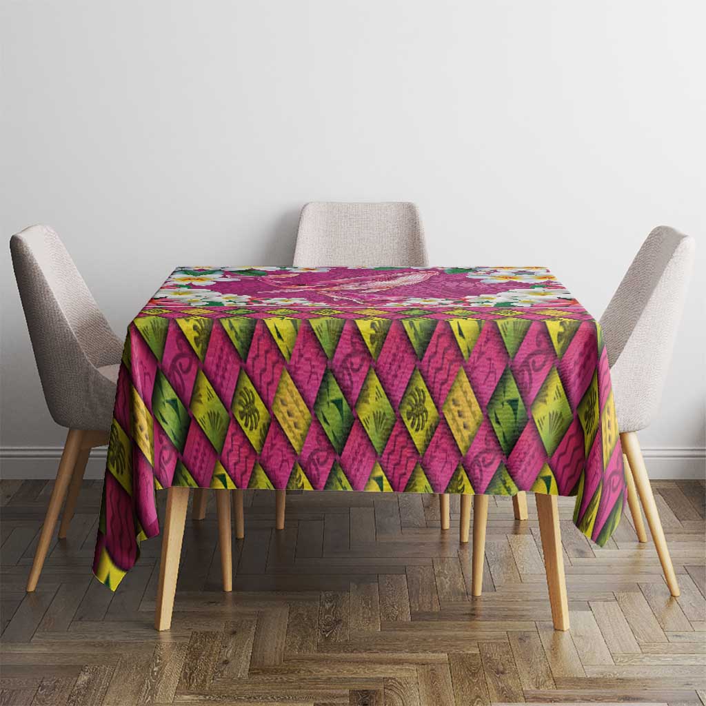 Hawaiian Plumeria and Humpback Whales Tablecloth Polynerian Art Tattoo-Plum Pink Color LT03 - Polynesian Pride