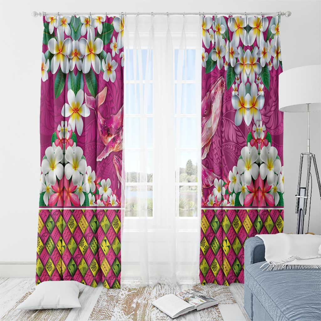 Hawaiian Plumeria and Humpback Whales Window Curtain Polynerian Art Tattoo-Plum Pink Color
