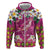 Hawaiian Plumeria and Humpback Whales Zip Hoodie Polynerian Art Tattoo-Plum Pink Color