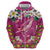 Hawaiian Plumeria and Humpback Whales Zip Hoodie Polynerian Art Tattoo-Plum Pink Color
