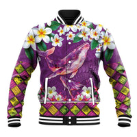 Hawaiian Plumeria and Humpback Whales Baseball Jacket Polynerian Art Tattoo-Mauve Color LT03 Unisex Purple - Polynesian Pride