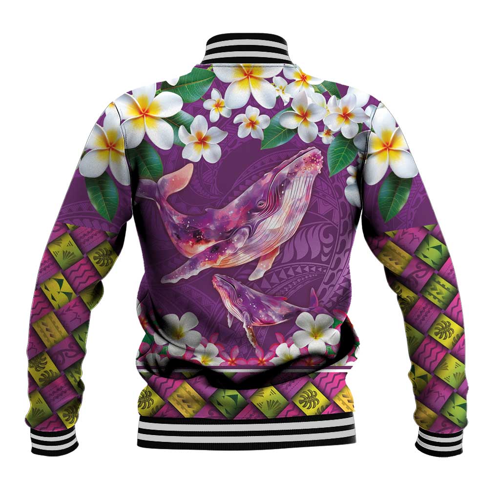Hawaiian Plumeria and Humpback Whales Baseball Jacket Polynerian Art Tattoo-Mauve Color LT03 - Polynesian Pride