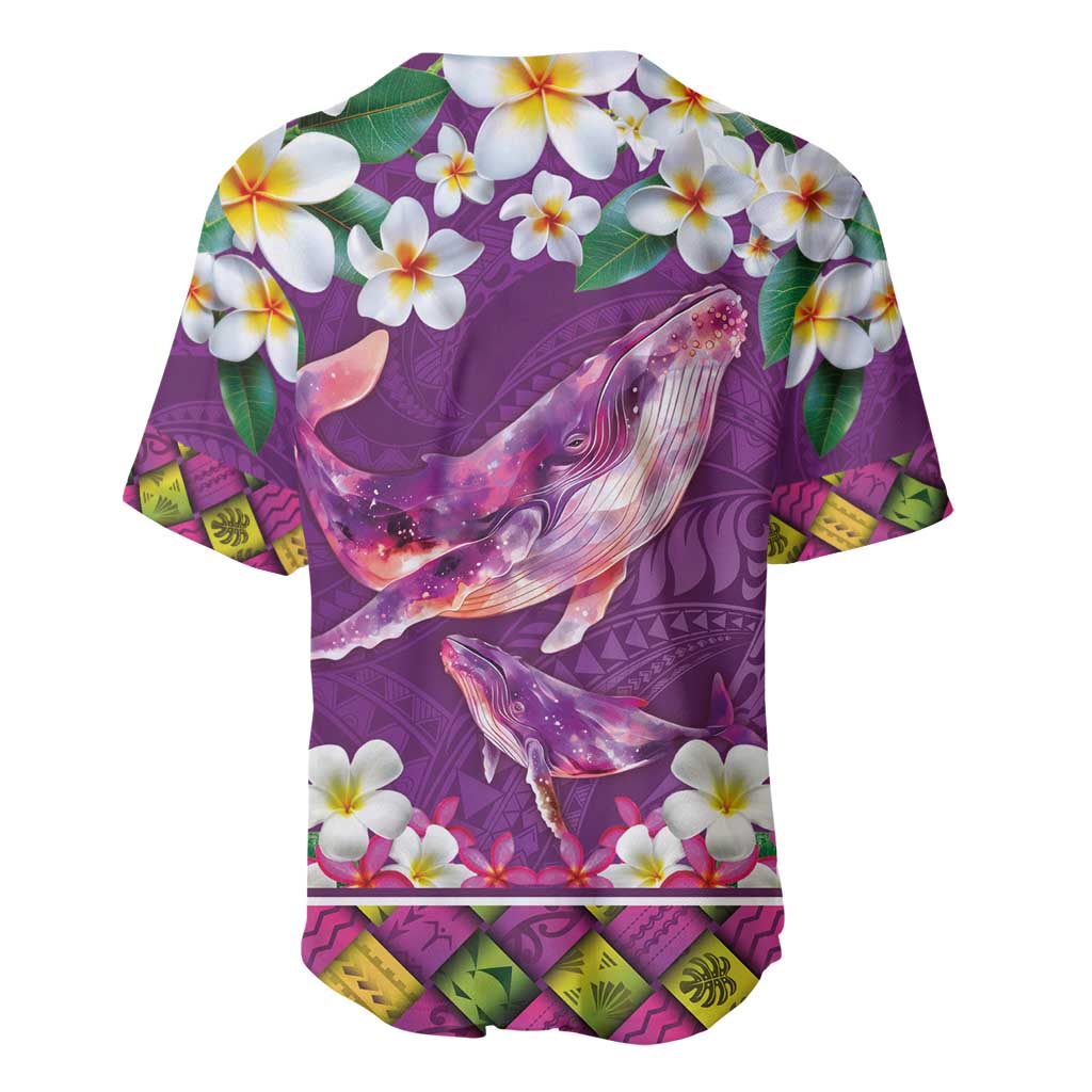 Hawaiian Plumeria and Humpback Whales Baseball Jersey Polynerian Art Tattoo-Mauve Color
