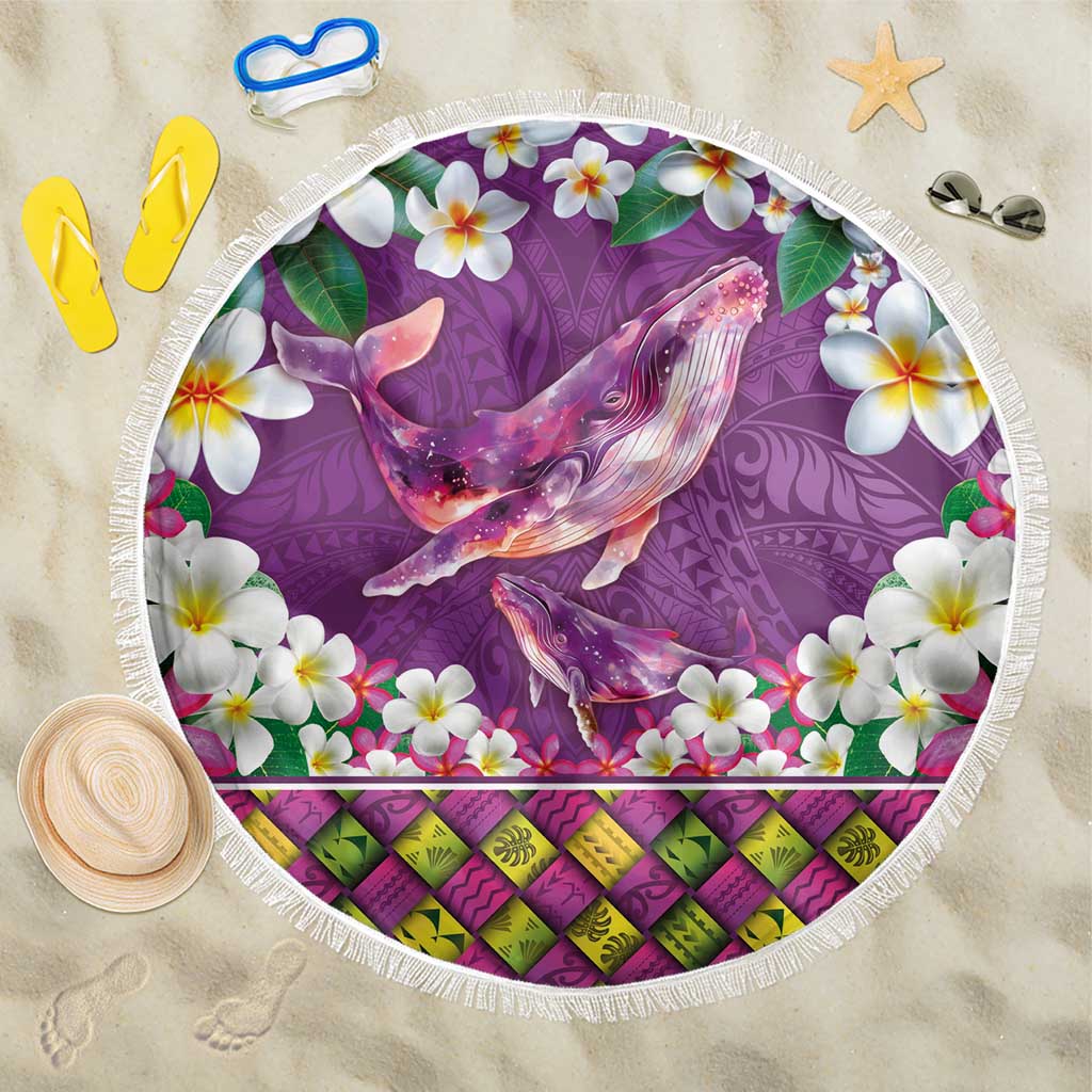 Hawaiian Plumeria and Humpback Whales Beach Blanket Polynerian Art Tattoo-Mauve Color LT03 One Size 150cm Purple - Polynesian Pride