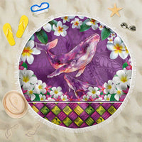 Hawaiian Plumeria and Humpback Whales Beach Blanket Polynerian Art Tattoo-Mauve Color LT03 One Size 150cm Purple - Polynesian Pride