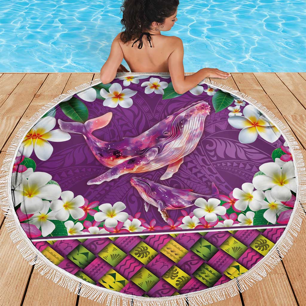 Hawaiian Plumeria and Humpback Whales Beach Blanket Polynerian Art Tattoo-Mauve Color LT03 - Polynesian Pride