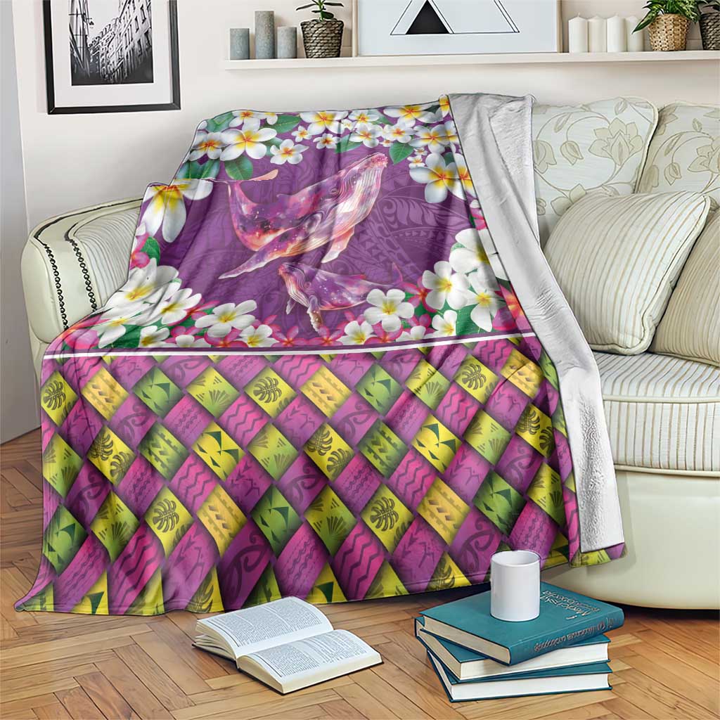 Hawaiian Plumeria and Humpback Whales Blanket Polynerian Art Tattoo-Mauve Color LT03 Purple - Polynesian Pride