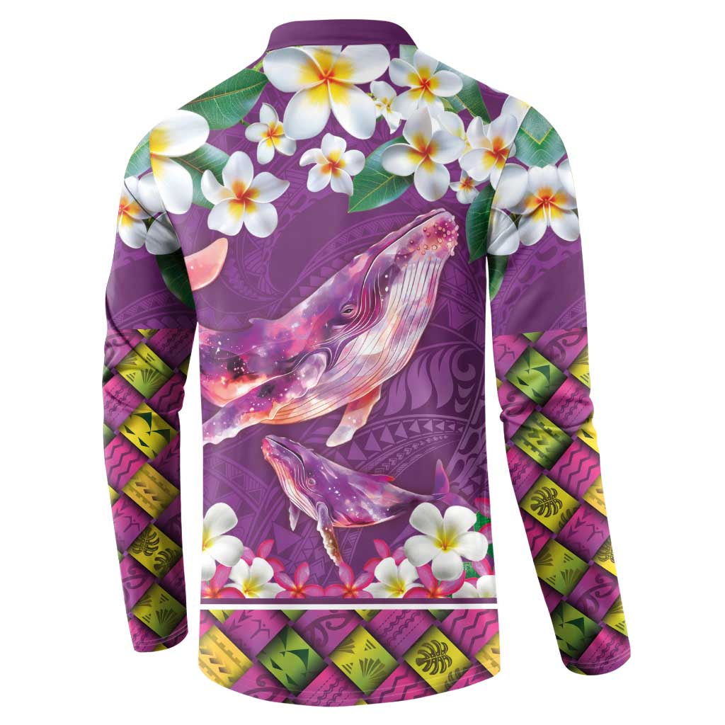 Hawaiian Plumeria and Humpback Whales Button Sweatshirt Polynerian Art Tattoo-Mauve Color LT03 - Polynesian Pride