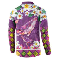 Hawaiian Plumeria and Humpback Whales Button Sweatshirt Polynerian Art Tattoo-Mauve Color LT03 - Polynesian Pride