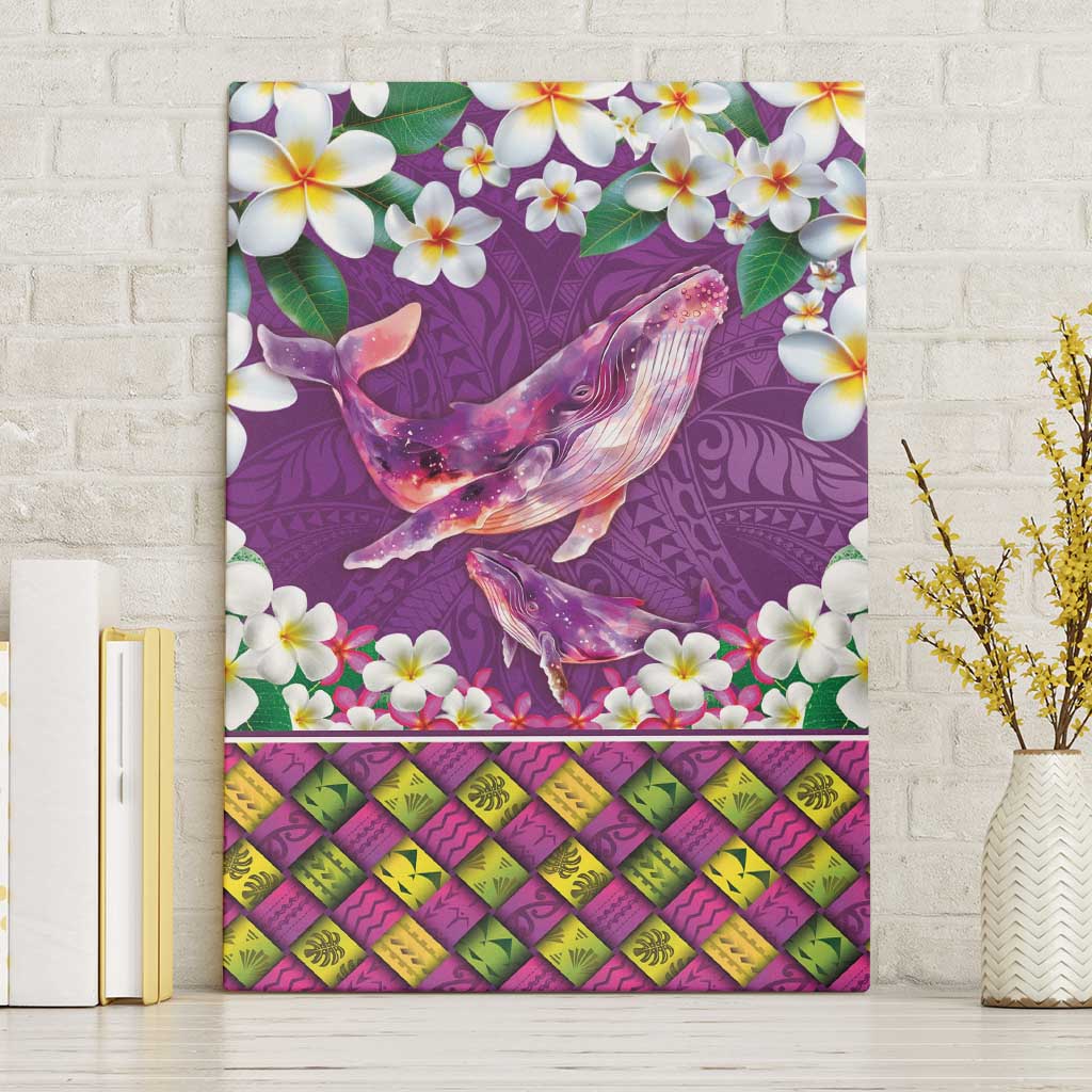 Hawaiian Plumeria and Humpback Whales Canvas Wall Art Polynerian Art Tattoo-Mauve Color LT03 Without Frame Purple - Polynesian Pride