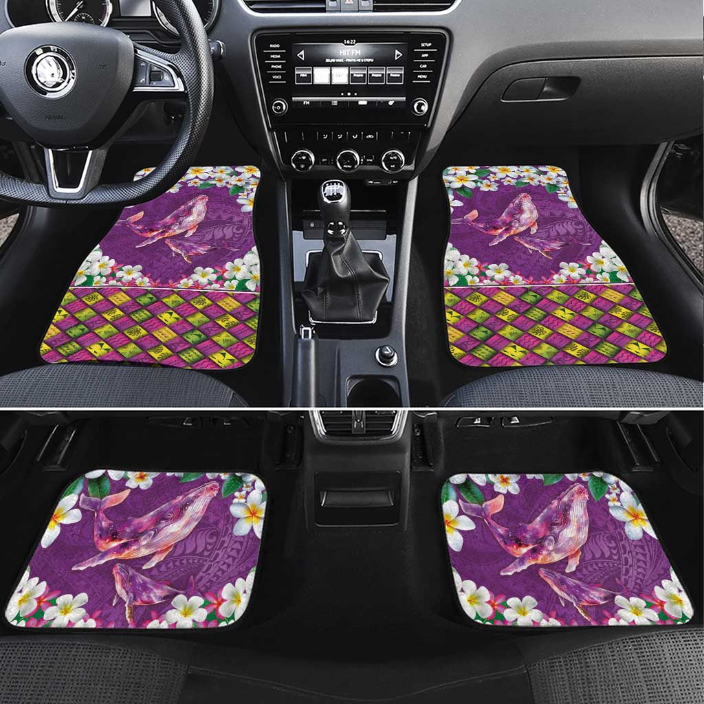 Hawaiian Plumeria and Humpback Whales Car Mats Polynerian Art Tattoo-Mauve Color