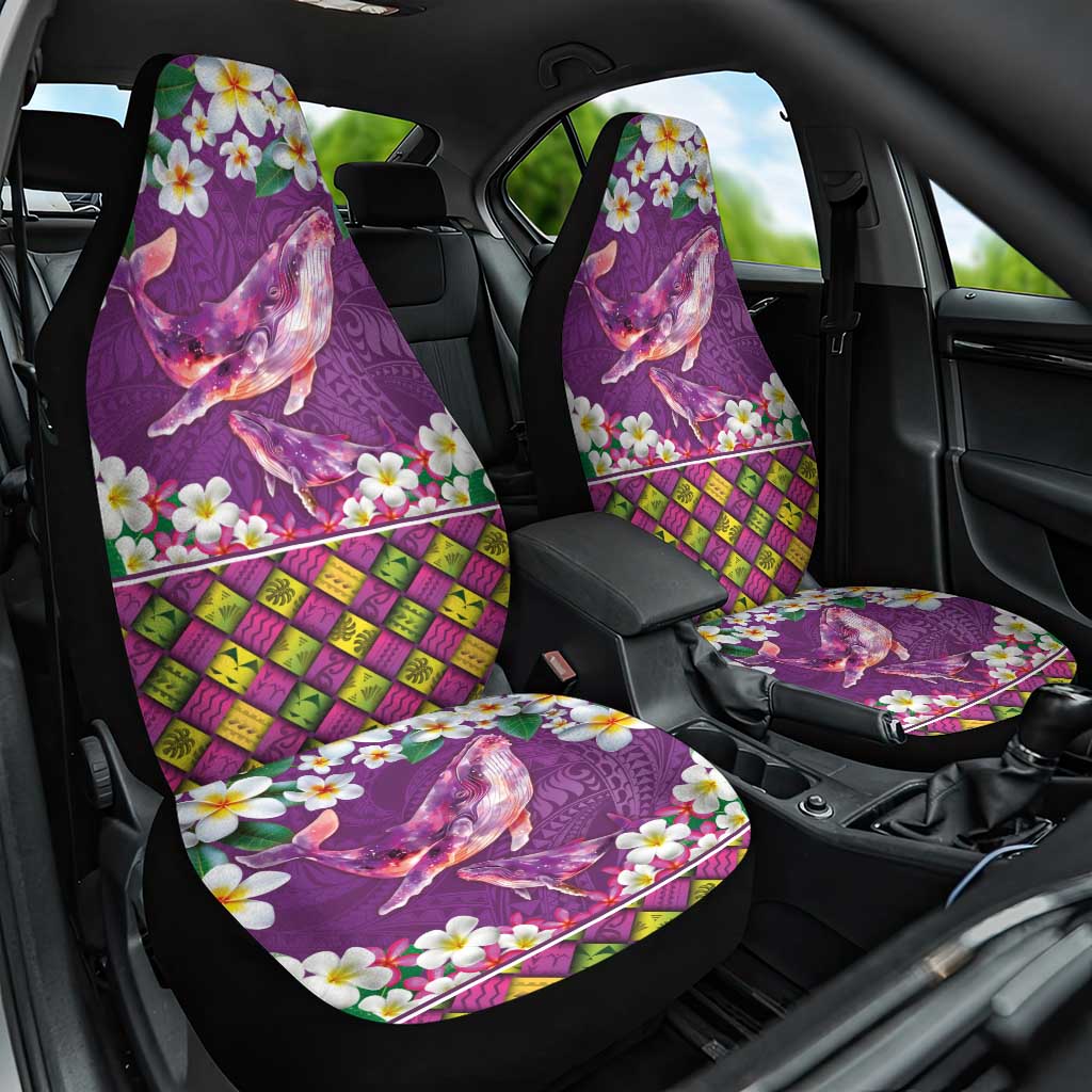 Hawaiian Plumeria and Humpback Whales Car Seat Cover Polynerian Art Tattoo-Mauve Color