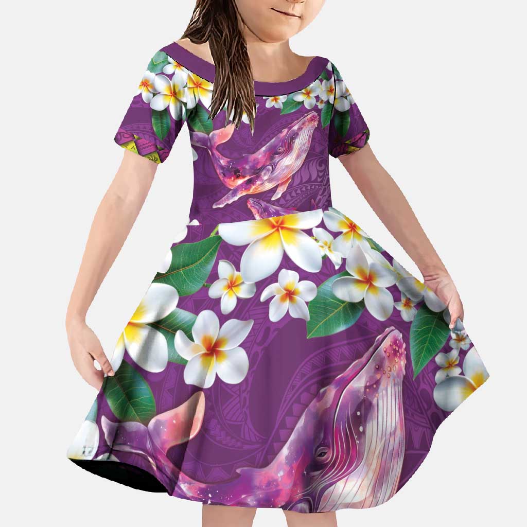 Hawaiian Plumeria and Humpback Whales Family Matching Long Sleeve Bodycon Dress and Hawaiian Shirt Polynerian Art Tattoo-Mauve Color