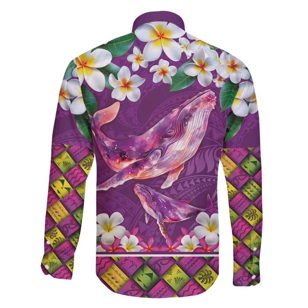 Hawaiian Plumeria and Humpback Whales Family Matching Off Shoulder Maxi Dress and Hawaiian Shirt Polynerian Art Tattoo-Mauve Color