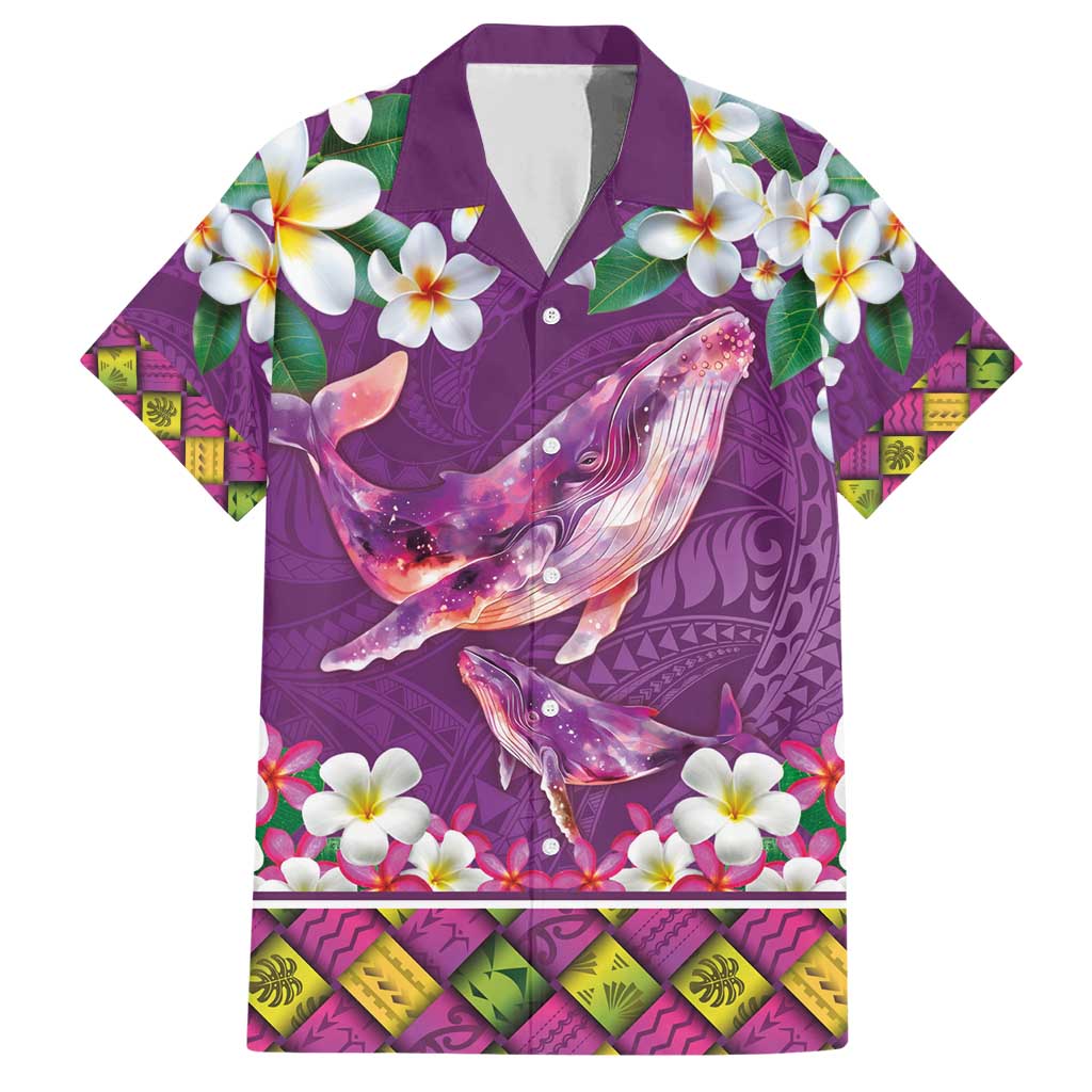 Hawaiian Plumeria and Humpback Whales Family Matching Short Sleeve Bodycon Dress and Hawaiian Shirt Polynerian Art Tattoo-Mauve Color