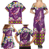 Hawaiian Plumeria and Humpback Whales Family Matching Summer Maxi Dress and Hawaiian Shirt Polynerian Art Tattoo-Mauve Color