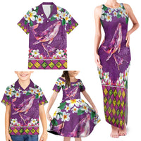 Hawaiian Plumeria and Humpback Whales Family Matching Tank Maxi Dress and Hawaiian Shirt Polynerian Art Tattoo-Mauve Color