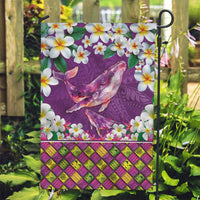 Hawaiian Plumeria and Humpback Whales Garden Flag Polynerian Art Tattoo-Mauve Color LT03 Garden Flag Purple - Polynesian Pride