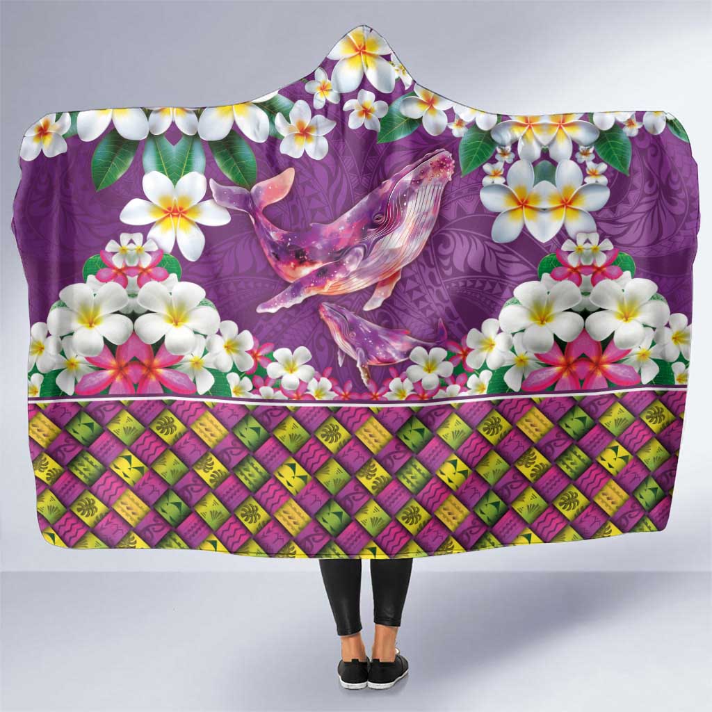 Hawaiian Plumeria and Humpback Whales Hooded Blanket Polynerian Art Tattoo-Mauve Color LT03 One Size Purple - Polynesian Pride
