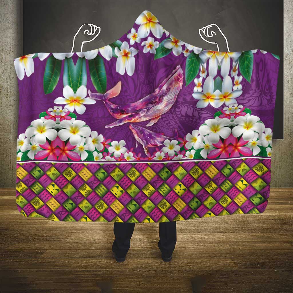 Hawaiian Plumeria and Humpback Whales Hooded Blanket Polynerian Art Tattoo-Mauve Color LT03 - Polynesian Pride