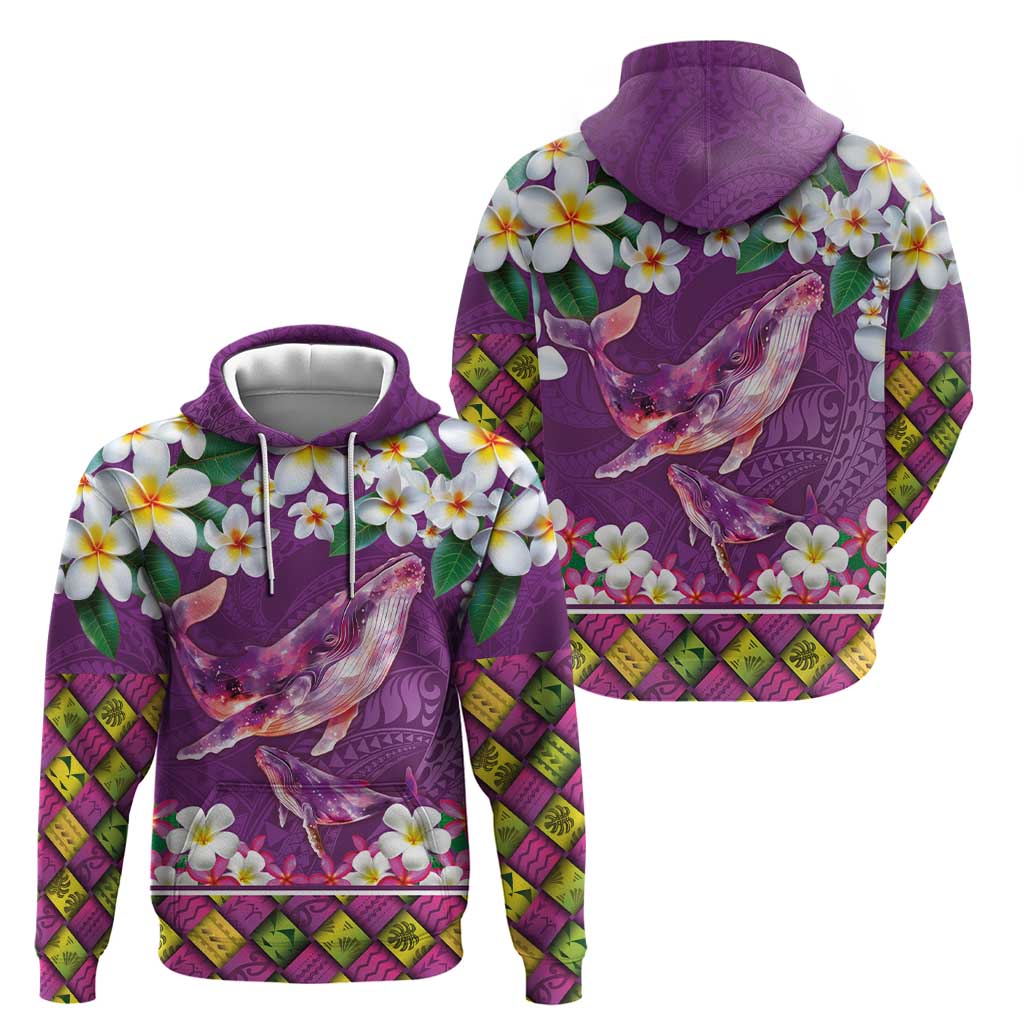 Hawaiian Plumeria and Humpback Whales Hoodie Polynerian Art Tattoo-Mauve Color
