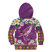 Hawaiian Plumeria and Humpback Whales Kid Hoodie Polynerian Art Tattoo-Mauve Color