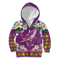 Hawaiian Plumeria and Humpback Whales Kid Hoodie Polynerian Art Tattoo-Mauve Color