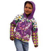 Hawaiian Plumeria and Humpback Whales Kid Hoodie Polynerian Art Tattoo-Mauve Color