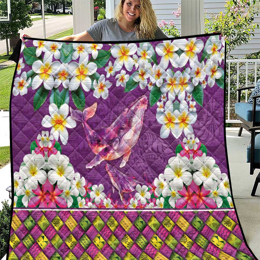 Hawaiian Plumeria and Humpback Whales Quilt Polynerian Art Tattoo-Mauve Color