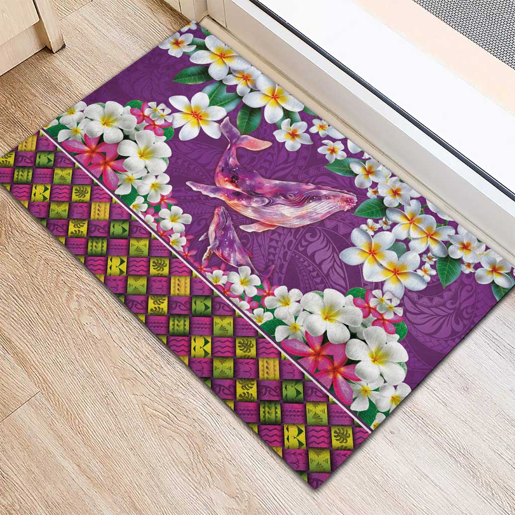Hawaiian Plumeria and Humpback Whales Rubber Doormat Polynerian Art Tattoo-Mauve Color LT03 - Polynesian Pride