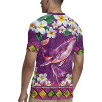 Hawaiian Plumeria and Humpback Whales Rugby Jersey Polynerian Art Tattoo-Mauve Color