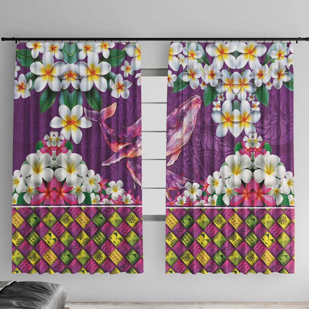 Hawaiian Plumeria and Humpback Whales Window Curtain Polynerian Art Tattoo-Mauve Color LT03 With Hooks Purple - Polynesian Pride