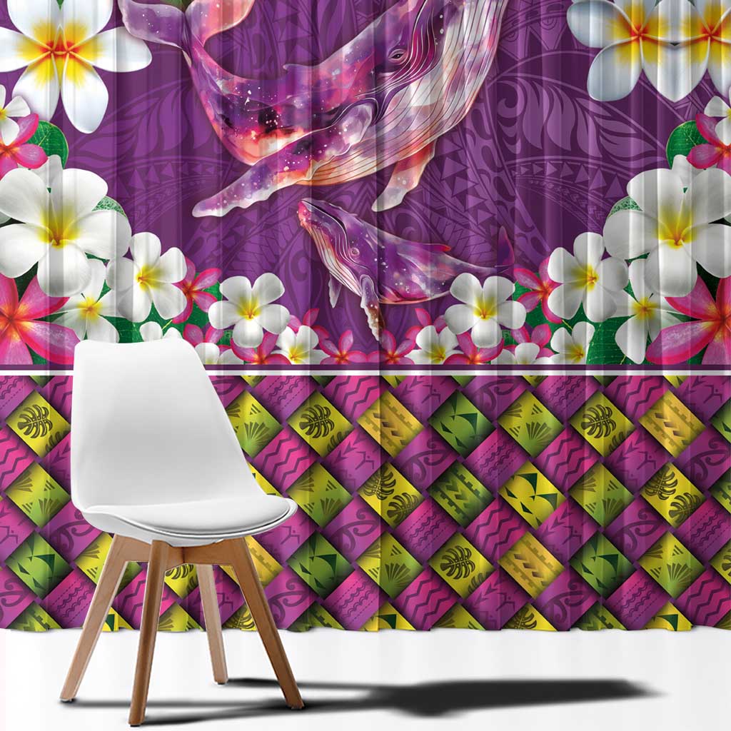 Hawaiian Plumeria and Humpback Whales Window Curtain Polynerian Art Tattoo-Mauve Color LT03 - Polynesian Pride
