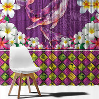 Hawaiian Plumeria and Humpback Whales Window Curtain Polynerian Art Tattoo-Mauve Color LT03 - Polynesian Pride