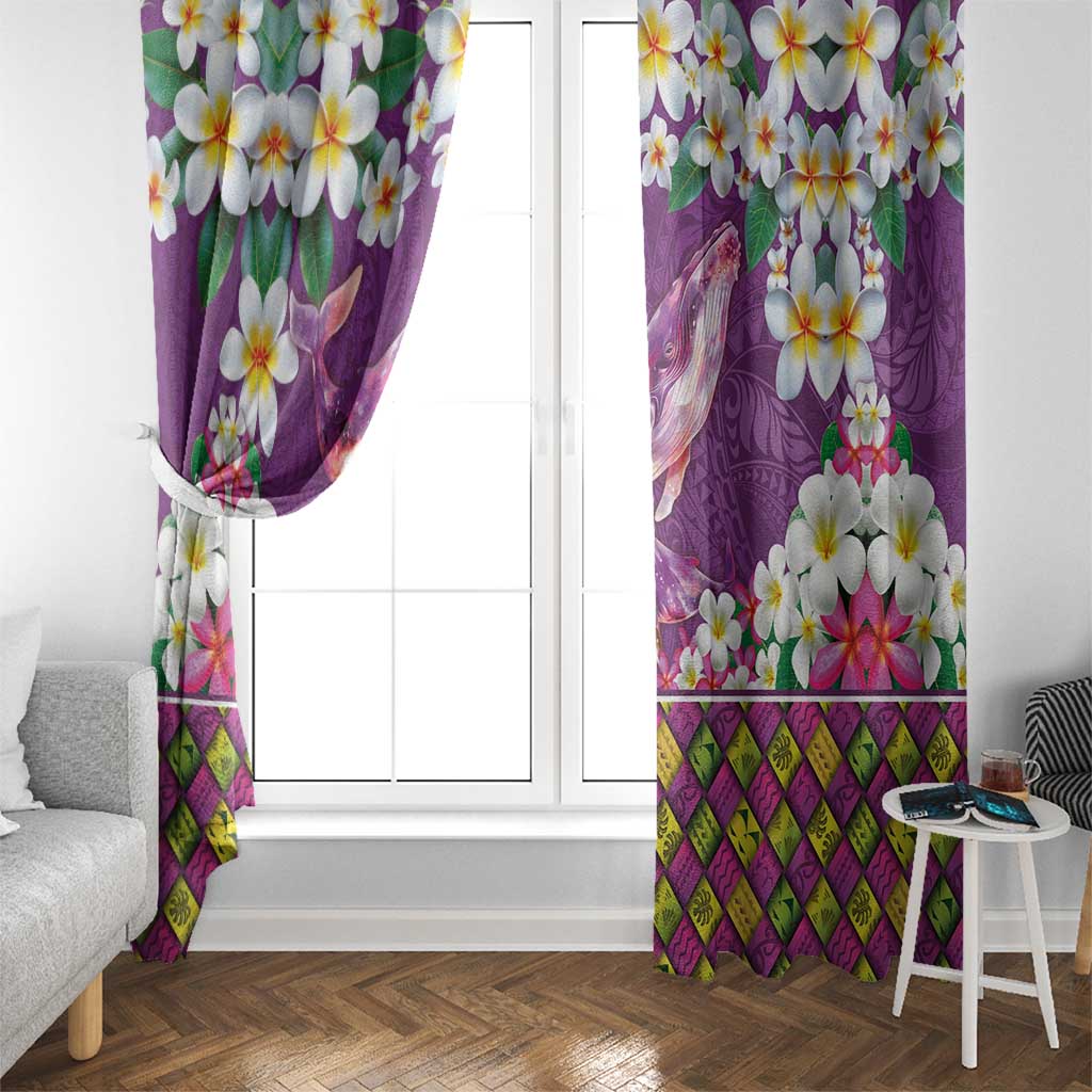 Hawaiian Plumeria and Humpback Whales Window Curtain Polynerian Art Tattoo-Mauve Color LT03 - Polynesian Pride