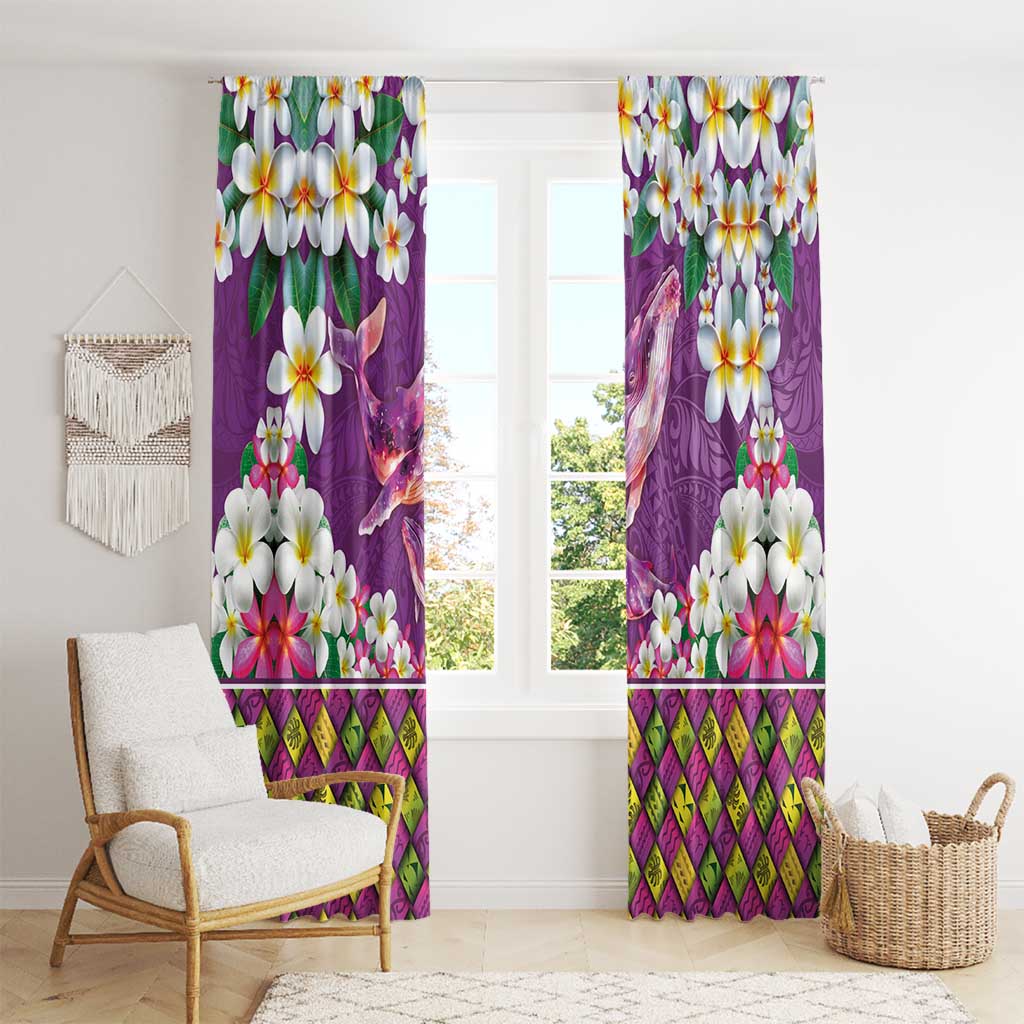 Hawaiian Plumeria and Humpback Whales Window Curtain Polynerian Art Tattoo-Mauve Color LT03 - Polynesian Pride