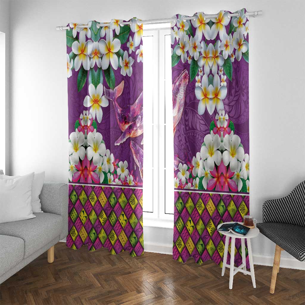 Hawaiian Plumeria and Humpback Whales Window Curtain Polynerian Art Tattoo-Mauve Color LT03 With Grommets Purple - Polynesian Pride