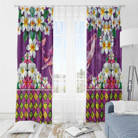 Hawaiian Plumeria and Humpback Whales Window Curtain Polynerian Art Tattoo-Mauve Color LT03 - Polynesian Pride