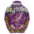 Hawaiian Plumeria and Humpback Whales Zip Hoodie Polynerian Art Tattoo-Mauve Color